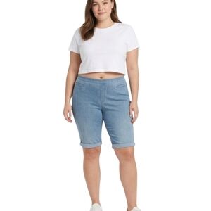 Hue Cuffed Bermuda Shorts Modest Stretchy Denim Look XL 16 18